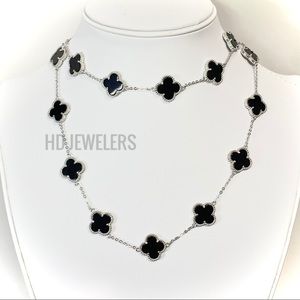 20 Black Onyx Motif Solid 925 Silver 34” Necklace
